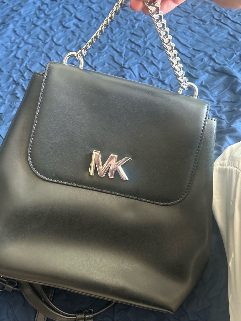 Michael Kors Black Leather Backpack with Silver Chain Handle